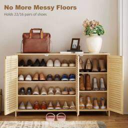 NESTLUNE Bamboo Shoe Cabinet with Louvered Doors in Brown - Size: 100 cm x 15 cm - thumbnail 5