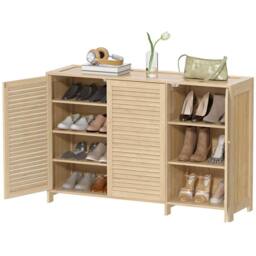 NESTLUNE Bamboo Shoe Cabinet with Louvered Doors in Brown - Size: 100 cm x 15 cm