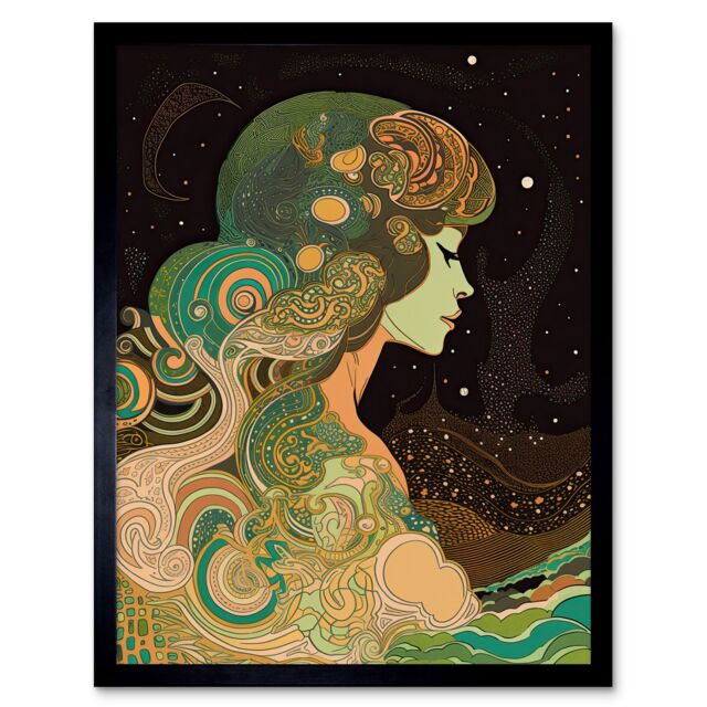 "Artery8 Wall Art Print Aurora Borealis Modern Concept Art Art Framed in Black - Size: W12"" x H16""" - image 1
