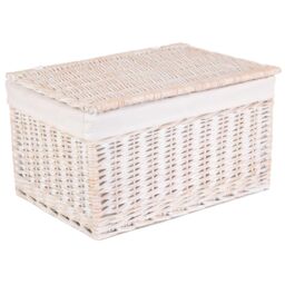Red Hamper Wicker White Wash Steamed Cotton Lined Storage Basket - Size: Medium - thumbnail 2