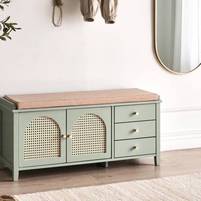Wyld and Coco Mint Green Shoe Bench With 3 Drawers and Padded Seat - image 1