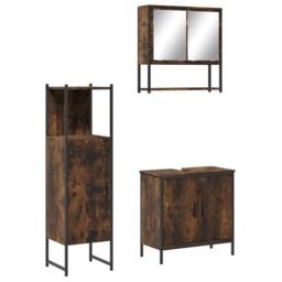 Berkfield Home 3 Piece Bathroom Furniture Set Smoked Oak Engineered Wood in Brown - thumbnail 2