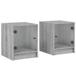 Berkfield Home Elegant Bedside Cabinets with Glass Doors 2 pcs Grey Sonoma 35x37 - thumbnail 3