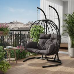 Living and Home 2-Seater Swing Hanging Egg Chair with Metal Stand in Dark Grey - Size: Medium
