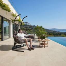 Living and Home 2-Seater Swing Hanging Egg Chair with Metal Stand in Dark Grey - Size: Medium - thumbnail 7