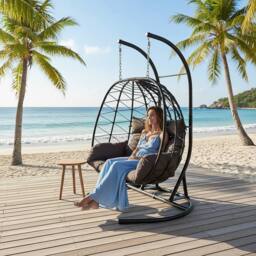Living and Home 2-Seater Swing Hanging Egg Chair with Metal Stand in Dark Grey - Size: Medium - thumbnail 3