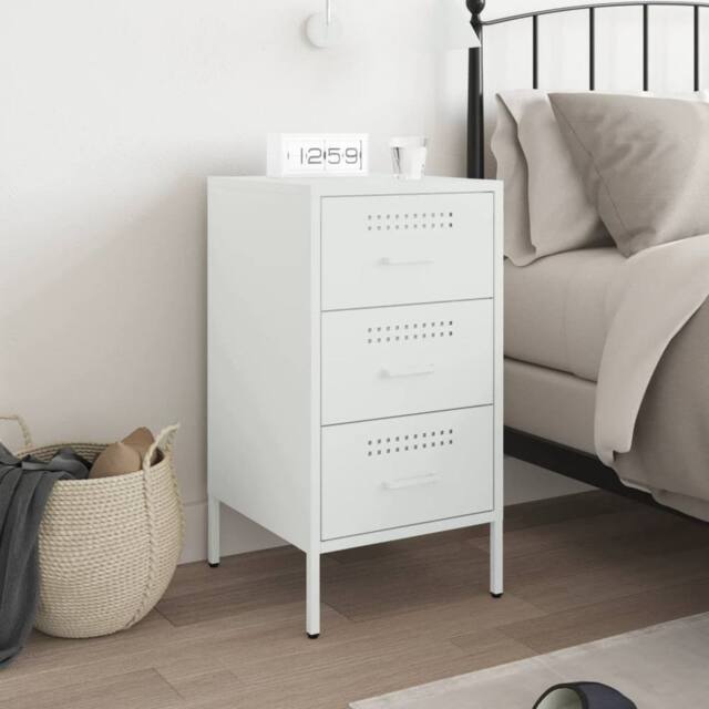 Berkfield Home Sturdy Bedside Cabinet White 36x39x68 cm Steel - Size: 36 x 39 x 68 cm - image 1