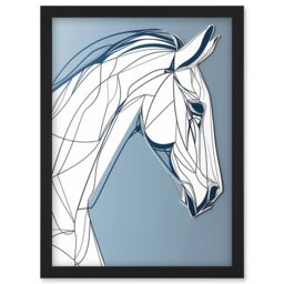 Artery8 Horse Portrait White & Blue Minimal Illustration Artwork Framed Wall Art Print A4 in Black - thumbnail 1