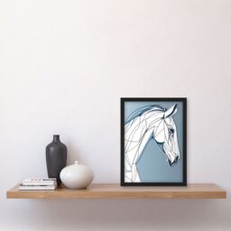 Artery8 Horse Portrait White & Blue Minimal Illustration Artwork Framed Wall Art Print A4 in Black - thumbnail 2