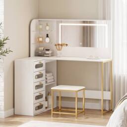 HOMCOM Dressing Table with LED Mirror & Stool, Drawers, Vanity Desk, White