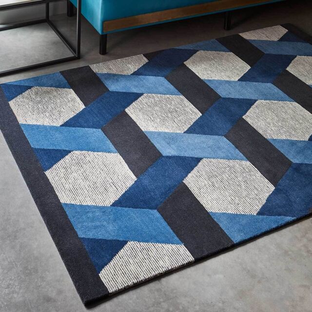The Rug Shop UK Blue Luxurious Modern Easy to clean Machine Made Geometric Area Rug - Size: 160 cm x 230 cm - image 1