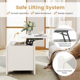 Gymax Lift Up Coffee Table Rising Center Table Accent Table With Lift Top in White - thumbnail 8
