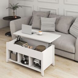 Gymax Lift Up Coffee Table Rising Center Table Accent Table With Lift Top in White - thumbnail 3