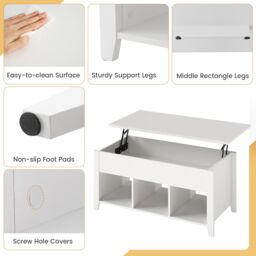 Gymax Lift Up Coffee Table Rising Center Table Accent Table With Lift Top in White - thumbnail 9