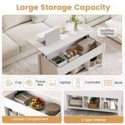 Gymax Lift Up Coffee Table Rising Center Table Accent Table With Lift Top in White - thumbnail 6