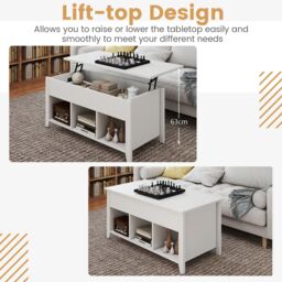 Gymax Lift Up Coffee Table Rising Center Table Accent Table With Lift Top in White - thumbnail 7
