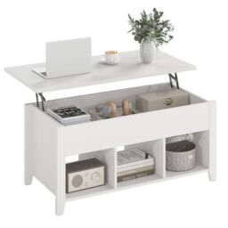 Gymax Lift Up Coffee Table Rising Center Table Accent Table With Lift Top in White - thumbnail 1