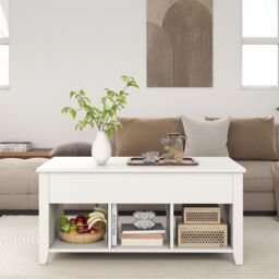 Gymax Lift Up Coffee Table Rising Center Table Accent Table With Lift Top in White - thumbnail 4