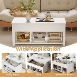 Gymax Lift Up Coffee Table Rising Center Table Accent Table With Lift Top in White - thumbnail 5