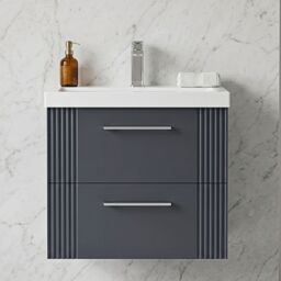 Balterley Wall Hung 2 Drawers Vanity Unit - Mid-Edge Basin 600mm, Satin Dark Grey - thumbnail 8