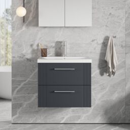 Balterley Wall Hung 2 Drawers Vanity Unit - Mid-Edge Basin 600mm, Satin Dark Grey - thumbnail 2