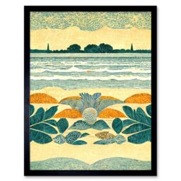 "Artery8 Wall Art Print Seaweed Sunshine & Seashells Beach Scene Seascape Art Framed in Black - Size: W12"" x H16""" - thumbnail 1