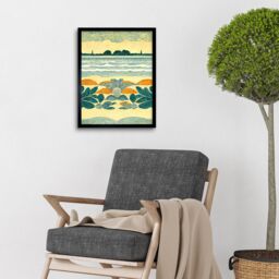 "Artery8 Wall Art Print Seaweed Sunshine & Seashells Beach Scene Seascape Art Framed in Black - Size: W12"" x H16""" - thumbnail 2