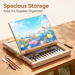 EONLION Wooden Table Easel Box with Storage in Brown - Size: 500mm - thumbnail 3