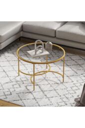 Living and Home Gold Modern Round Tempered Glass Coffee Table for Living Room - thumbnail 2