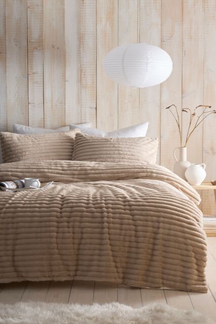 Appletree 'Morritz' Soft Ribbed Faux Fur Duvet Cover Set in Natural - Size: Super King - image 1