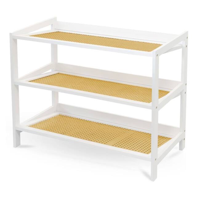 Keplin 3 Tier Bamboo & Rattan Shoe Organiser Rack - Durable, Easy Assembly in White - image 1