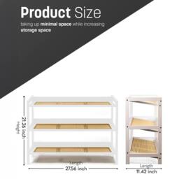 Keplin 3 Tier Bamboo & Rattan Shoe Organiser Rack - Durable, Easy Assembly in White - thumbnail 3