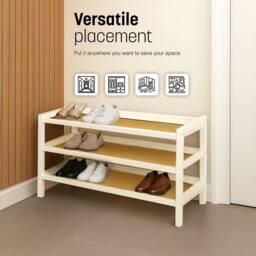 Keplin 3 Tier Bamboo & Rattan Shoe Organiser Rack - Durable, Easy Assembly in White - thumbnail 7