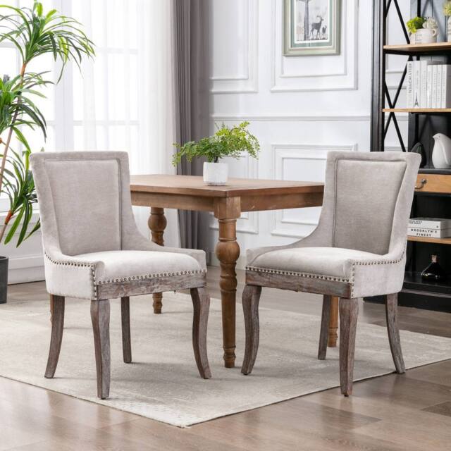 HomeTouch Set of 2 Bewley Plush Linen Upholstered Dining Chairs in Beige - Size: 2 Pack - image 1