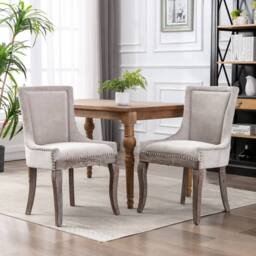 HomeTouch Set of 2 Bewley Plush Linen Upholstered Dining Chairs in Beige - Size: 2 Pack