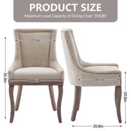 HomeTouch Set of 2 Bewley Plush Linen Upholstered Dining Chairs in Beige - Size: 2 Pack - thumbnail 7