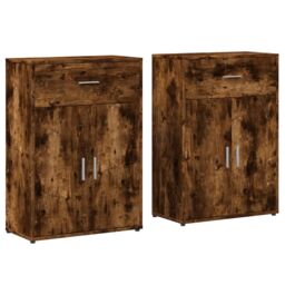 Berkfield Home Sideboards 2 pcs Smoked Oak 60x30x84 cm Engineered Wood in Brown - Size: 60 x 30 x 84 cm - thumbnail 2