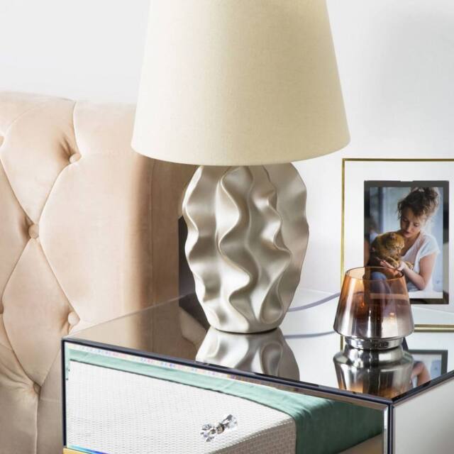 Wyld and Coco Bedside Table Lamp - Light Gold Ceramic Base Cream Fabric Shade - image 1