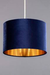 BHS Lighting Velvet Easy Fit Light Shade in Navy - Size: 30 cm diameter x 21 cm high - thumbnail 2