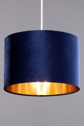 BHS Lighting Velvet Easy Fit Light Shade in Navy - Size: 30 cm diameter x 21 cm high - thumbnail 1