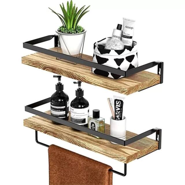 Nordara 2Pcs Wooden Floating Wall Shelves for Home/Office Display & Storage in Brown - image 1