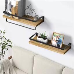 Nordara 2Pcs Wooden Floating Wall Shelves for Home/Office Display & Storage in Brown - thumbnail 3