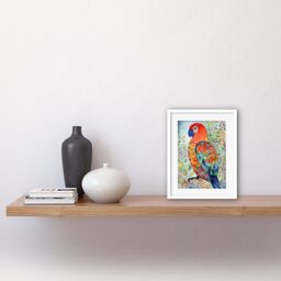 "Artery8 Wall Art Print Parrot Bird Portrait Folk Art Watercolour Painting Artwork Framed 9X7 Inch in White - Size: W7"" x H9""" - thumbnail 2