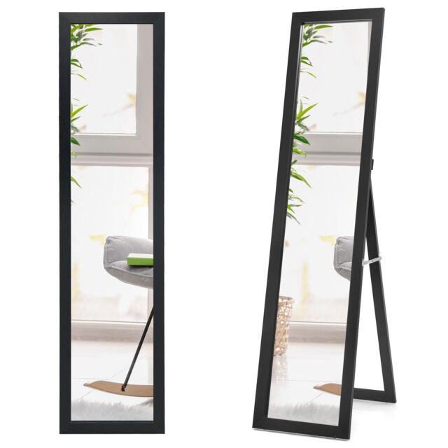 Gymax 2 in 1 Full Length Body Mirror Free Standing Dressing Mirror Wall Mounted in Black - image 1