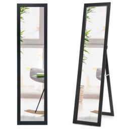 Gymax 2 in 1 Full Length Body Mirror Free Standing Dressing Mirror Wall Mounted in Black