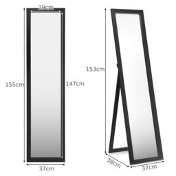 Gymax 2 in 1 Full Length Body Mirror Free Standing Dressing Mirror Wall Mounted in Black - thumbnail 2