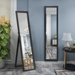Gymax 2 in 1 Full Length Body Mirror Free Standing Dressing Mirror Wall Mounted in Black - thumbnail 4