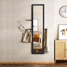 Gymax 2 in 1 Full Length Body Mirror Free Standing Dressing Mirror Wall Mounted in Black - thumbnail 5