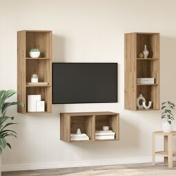 Berkfield Home TV Cabinet Set Artisan oak 37 x 37 x 107 cm Engineered wood - thumbnail 4