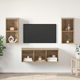 Berkfield Home TV Cabinet Set Artisan oak 37 x 37 x 107 cm Engineered wood - thumbnail 1